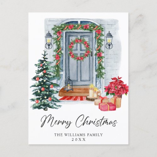 Festive Country Christmas House Greeting Holiday Postcard