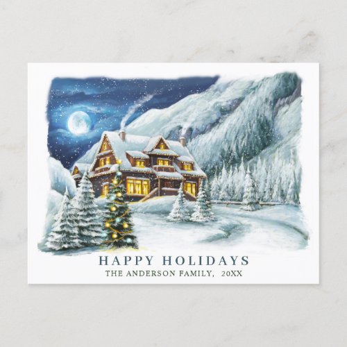 Festive Country Christmas House Greeting Holiday Postcard