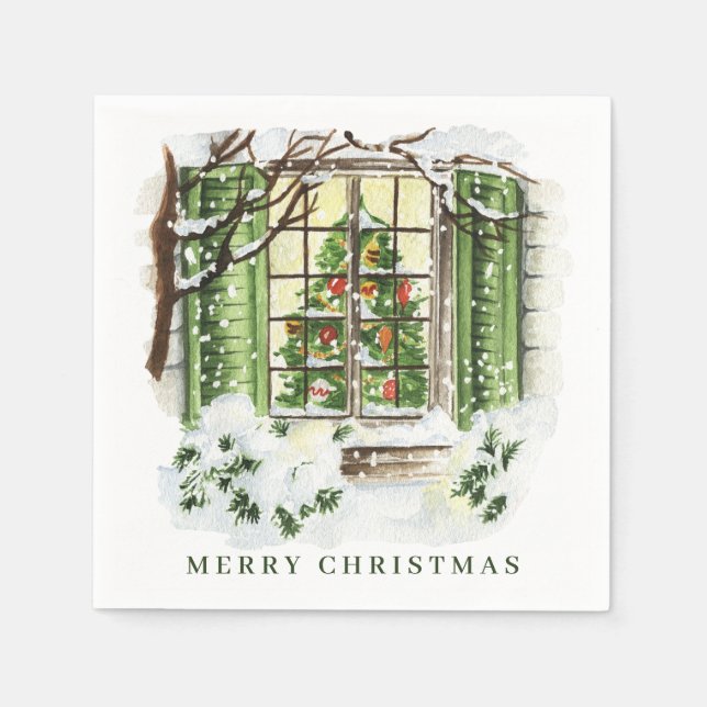 Festive Country Christmas House Holiday Party Napkins (Front)