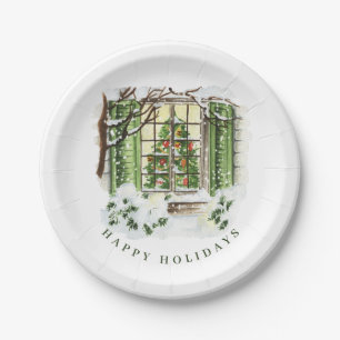 Festive Country Christmas House Holiday Party Paper Plates
