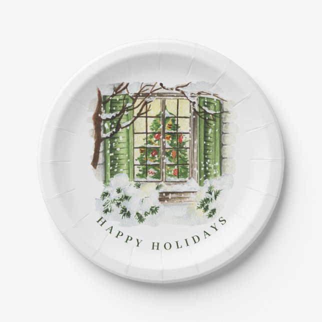 Festive Country Christmas House Holiday Party Paper Plates (Front)