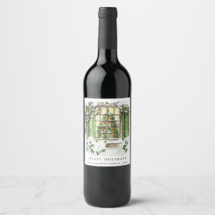 Festive Country Christmas House Holiday Party Wine Label