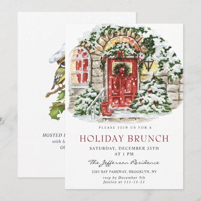 Festive Country Holiday Christmas HOLIDAY BRUNCH Invitation (Front/Back)