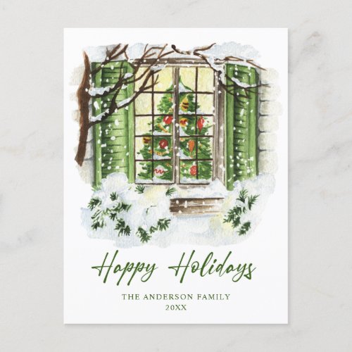 Festive Country Holiday House Christmas Greeting Postcard