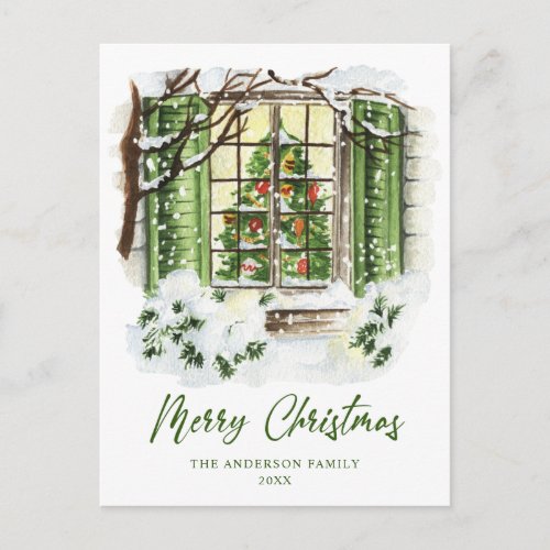 Festive Country Holiday House Christmas Greeting Postcard