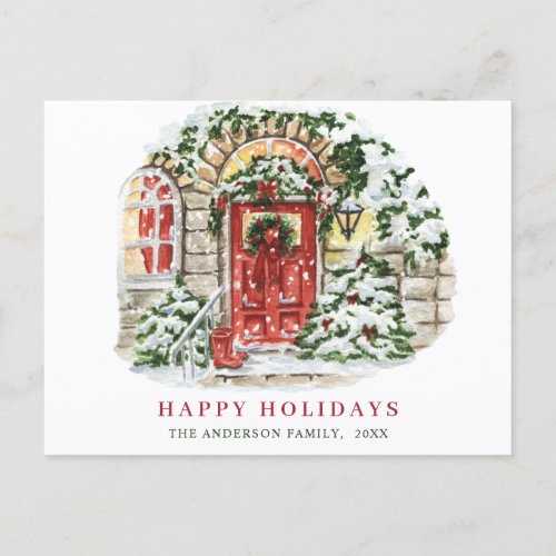 Festive Country Holiday House Christmas Greeting Postcard