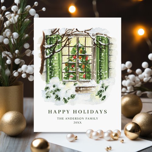 Festive Country Holiday House Christmas Greeting Postcard