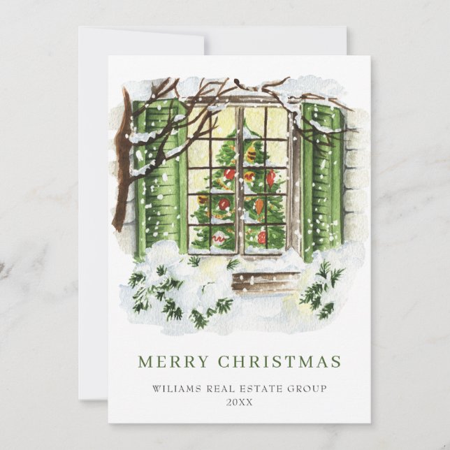 Festive Country House Christmas Corporate Greeting Holiday Card (Front)