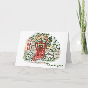 Festive Country House Christmas Corporate Holiday Letterpress Thank You Card