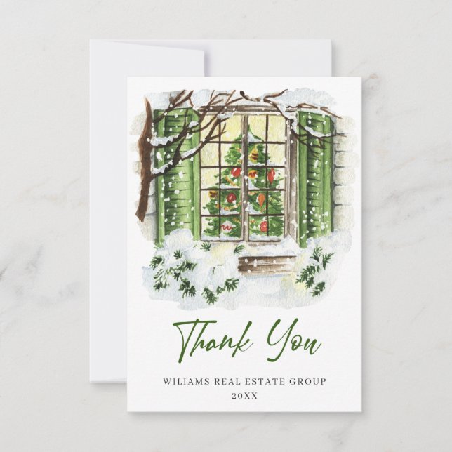 Festive Country House Christmas Corporate Holiday Thank You Card (Front)