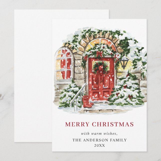 Festive Country House Christmas Greeting Holiday Card (Front/Back)