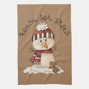 Festive Country snowman ready set snow Kitchen Towel