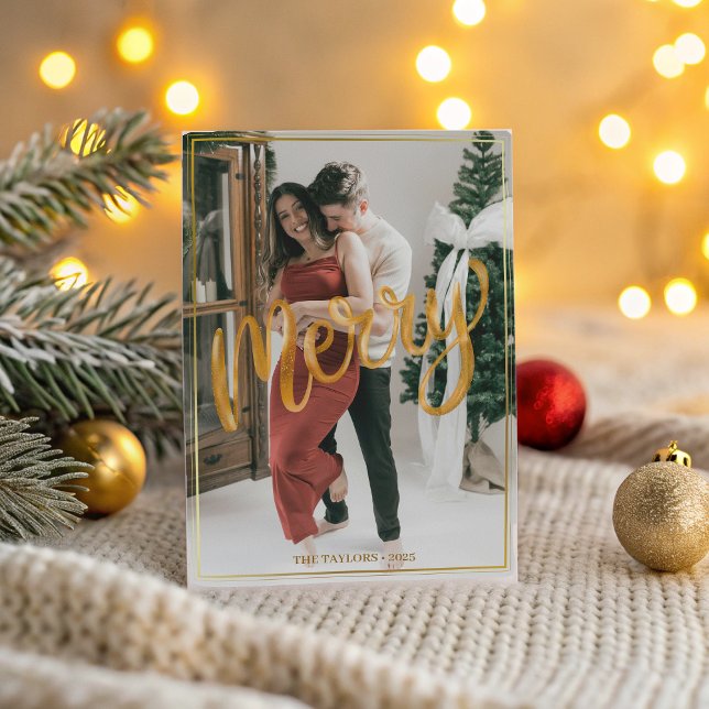 Festive Couple Christmas  - Modern Framed Merry Holiday Card (Creator Uploaded)