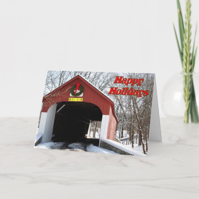 Festive Covered Bridge Holiday Card (Front)