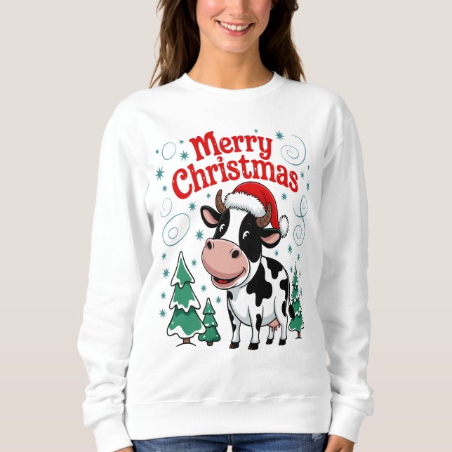 Festive Cow Merry Christmas Cheer Sweatshirt (Front)