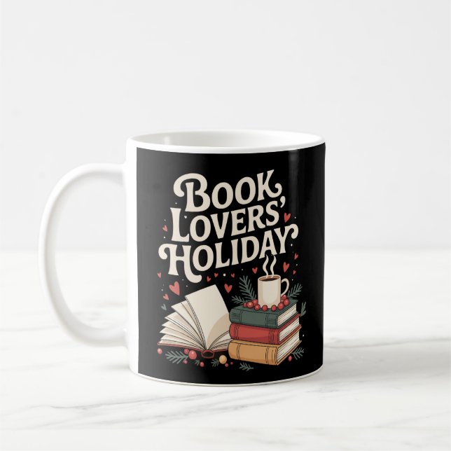 Festive Cozy Book Lovers Holiday Retro Christmas Coffee Mug (Left)