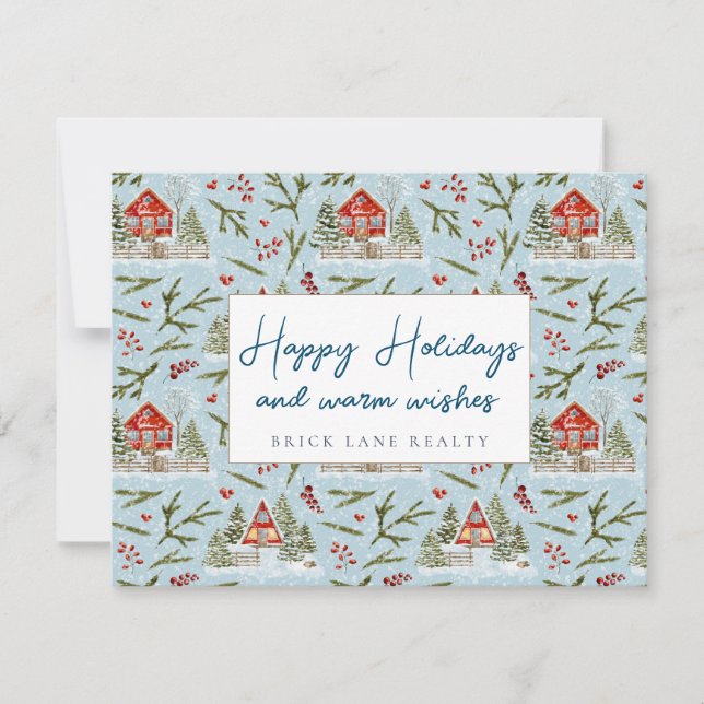 Festive Cozy Cabin Happy Holidays Realty Holiday Card (Front)