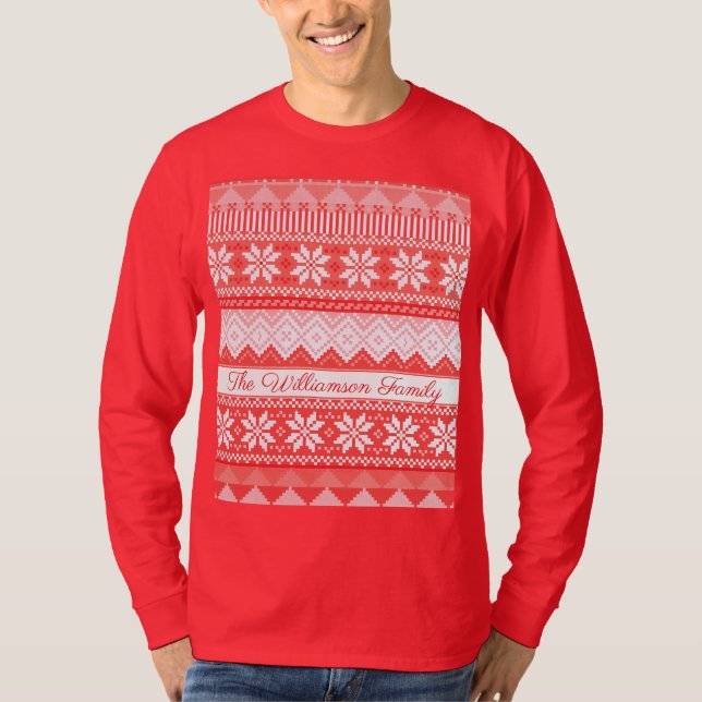 Festive Cozy Fair Isle Pattern Family Name T-Shirt (Front)