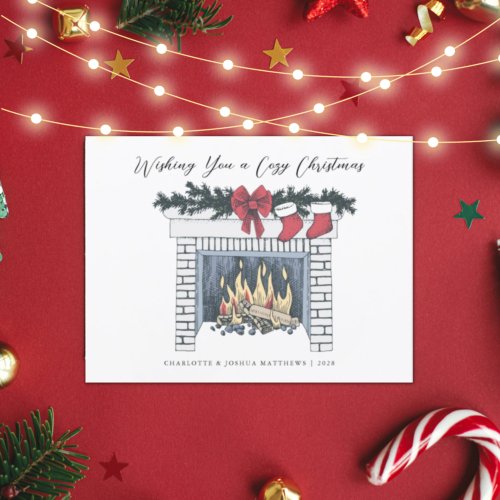 Festive Cozy Fireplace Christmas Card 