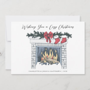 Festive Cozy Fireplace Simple Country Christmas H Holiday Card