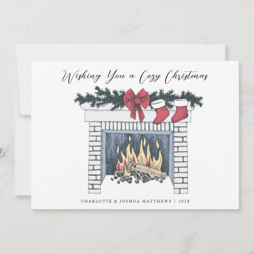 Festive Cozy Fireplace Simple Country Christmas  H Holiday Card