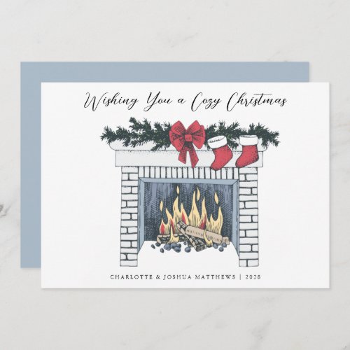 Festive Cozy Fireplace Simple Country Christmas  Holiday Card