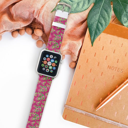 Festive Cranberry Foliage Pattern Fuchsia  Apple Watch Band