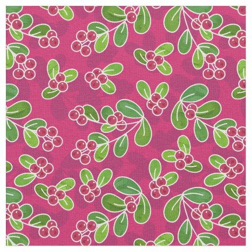Festive Cranberry Foliage Pattern, Fuchsia  Fabric