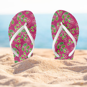 Festive Cranberry Foliage Pattern, Fuchsia Flip Flops