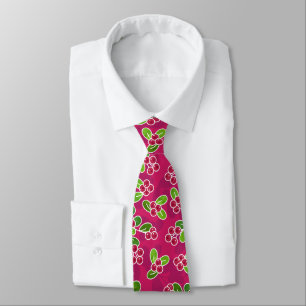 Festive Cranberry Foliage Pattern, Fuchsia  Neck Tie