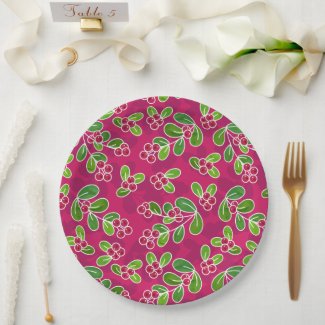 Festive Cranberry Foliage Pattern, Fuchsia 