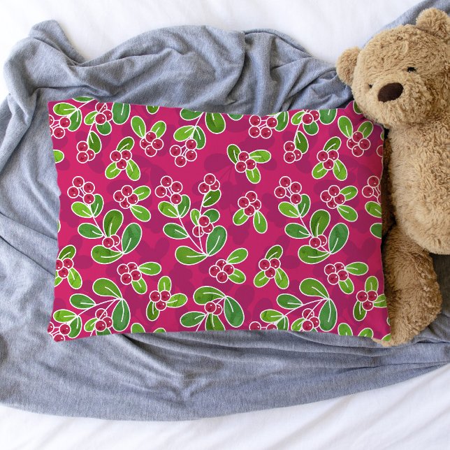 Festive Cranberry Foliage Pattern, Fuchsia  Pillow Case (Festive Cranberries Fuchsia Pattern Pillowcase)