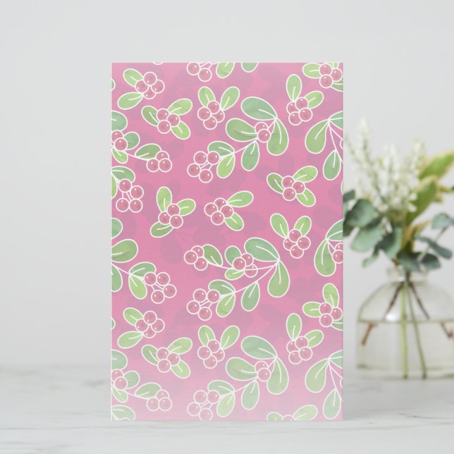 Festive Cranberry Foliage Pattern, Fuchsia  Stationery (Standing Front)