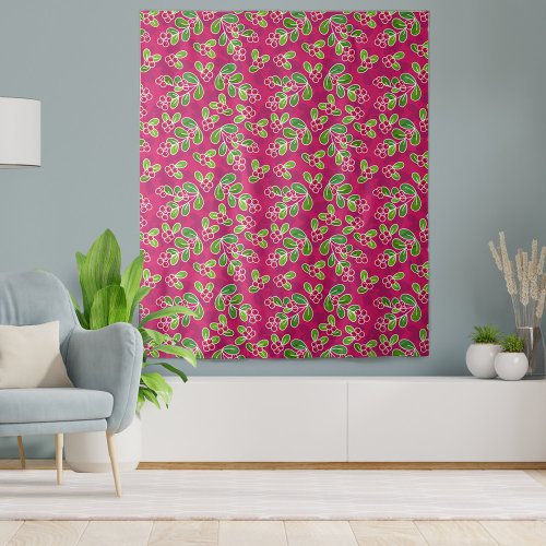 Festive Cranberry Foliage Pattern Fuchsia  Tapestry