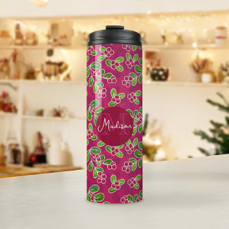 Festive Cranberry Foliage Pattern, Fuchsia 
