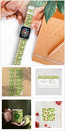 Festive Cranberry Fruit & Foliage Pattern, Green