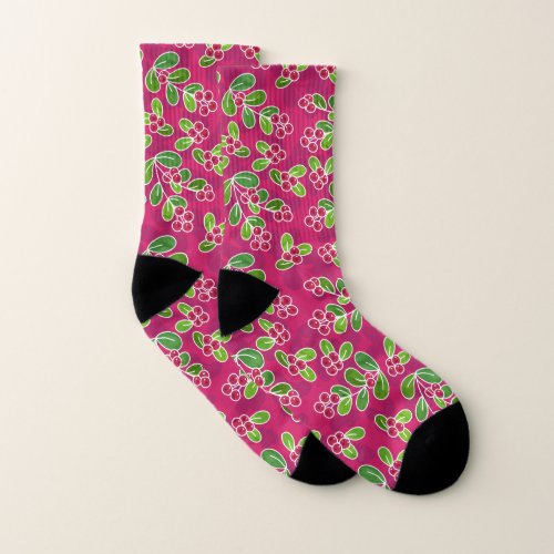 Festive Cranberry Fruit Pattern Fuchsia  Socks