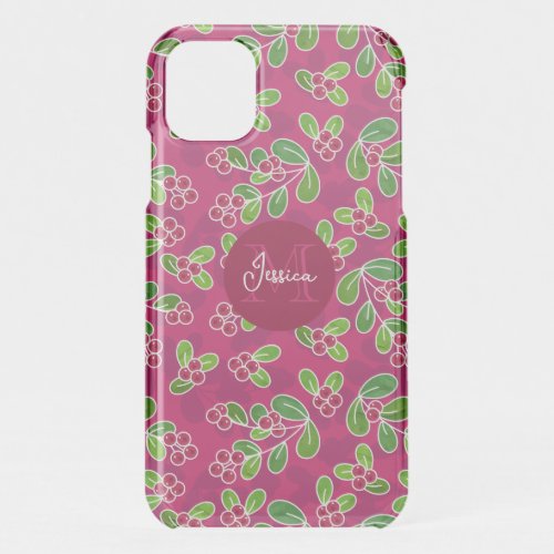 Festive Cranberry Fruit Pattern Fuchsia  iPhone 11 Case