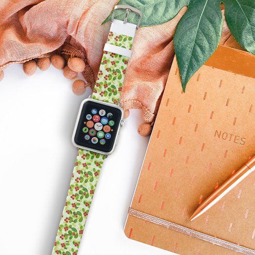 Festive Cranberry Fruit Pattern Green Apple Watch Band
