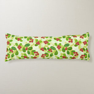 Festive Cranberry Fruit Pattern, Green Body Pillow