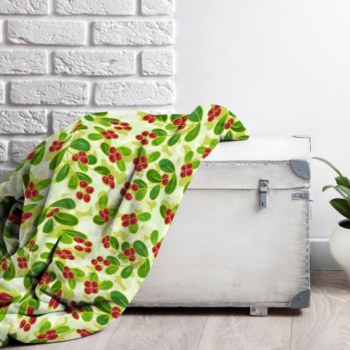 Festive Cranberry Fruit Pattern Green Fleece Blanket