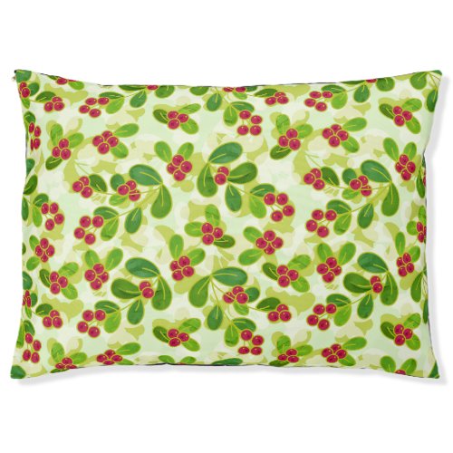 Festive Cranberry Fruit Pattern Green Pet Bed