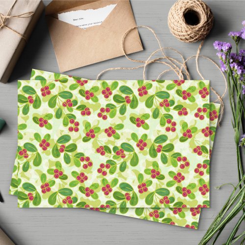 Festive Cranberry Fruit Pattern Green Tissue Paper