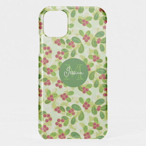 Festive Cranberry Fruit Pattern Green iPhone 11 Case