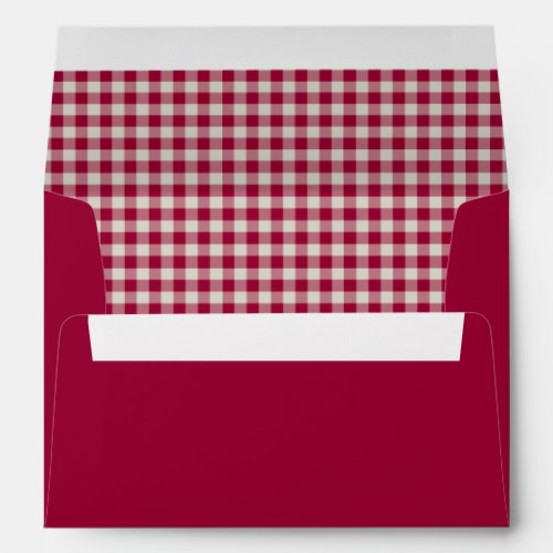 Festive Cranberry Red Gingham Plaid Rustic Holiday Envelope