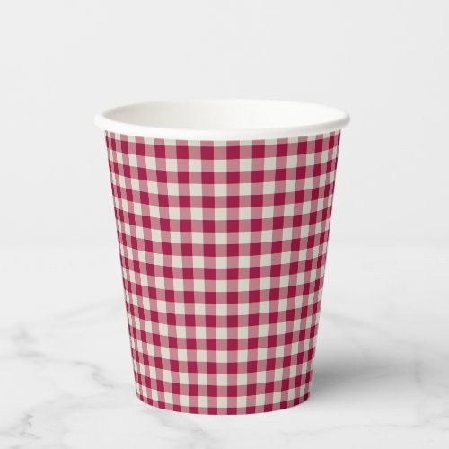 Festive Cranberry Red Gingham Plaid Rustic Holiday Paper Cups