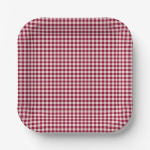 Festive Cranberry Red Gingham Plaid Rustic Holiday Paper Plates