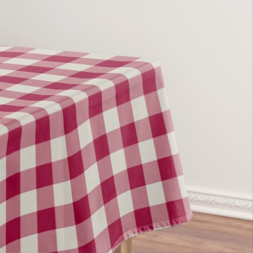 Festive Cranberry Red Gingham Plaid Rustic Holiday Tablecloth