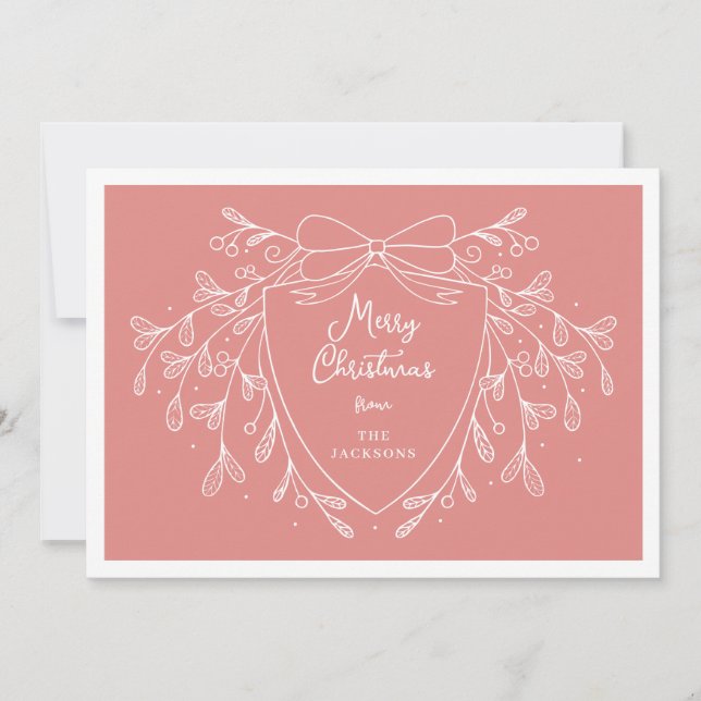 Festive crest mistletoe photo pink Christmas Holiday Card (Front)