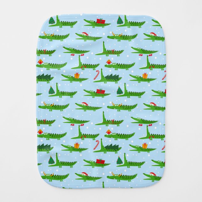 Festive Crocodiles in Christmas Costumes Pattern Baby Burp Cloth (Front)